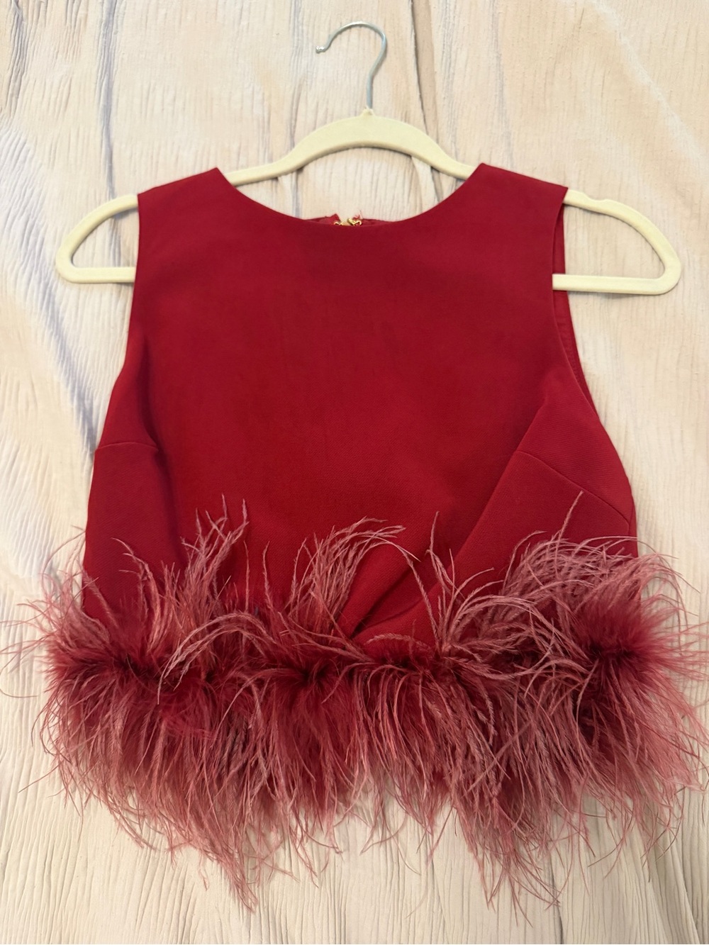 Red Feather Trim Crop Top